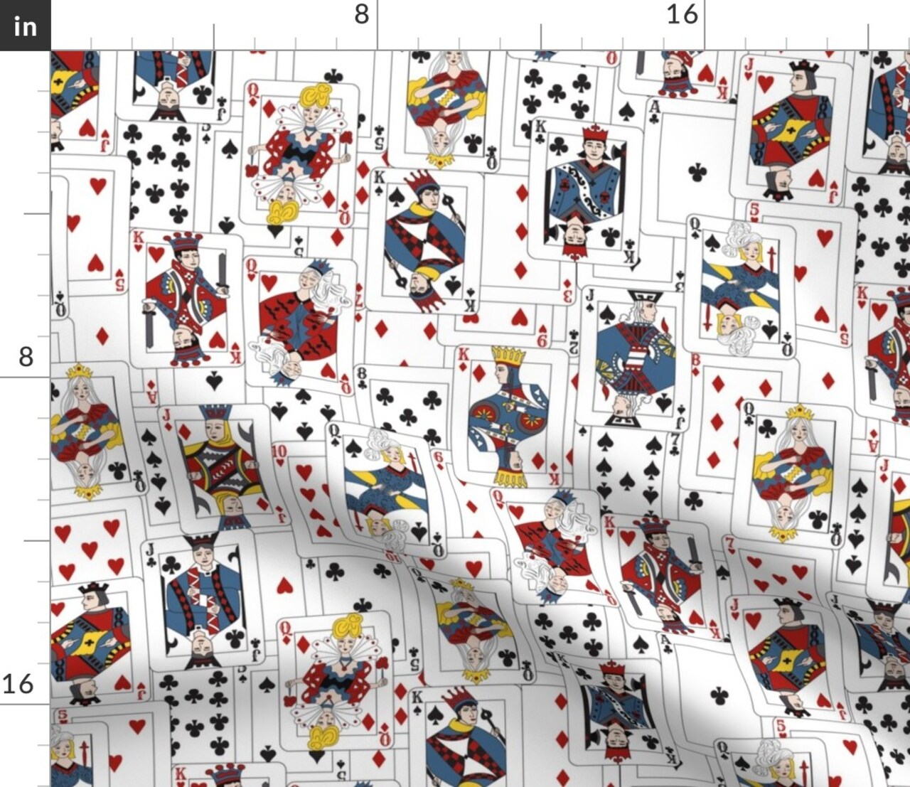 Whole Deck Cards Queens Kings Playing Casino Custom Printed Fabric by Spoonflower Various Fabrics by the Yard or Fat Quarter